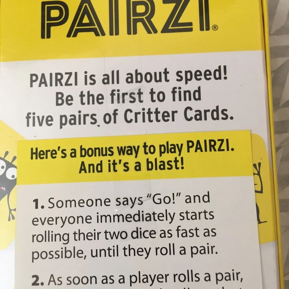 PAIRZI CARD GAME A hit from the franchise of TENZI, SLAPZI,ITZI. PAIRZI Game